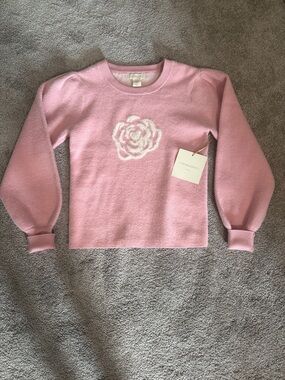 NWT Cynthia Rowley Pink Sweater with White Rose Motif